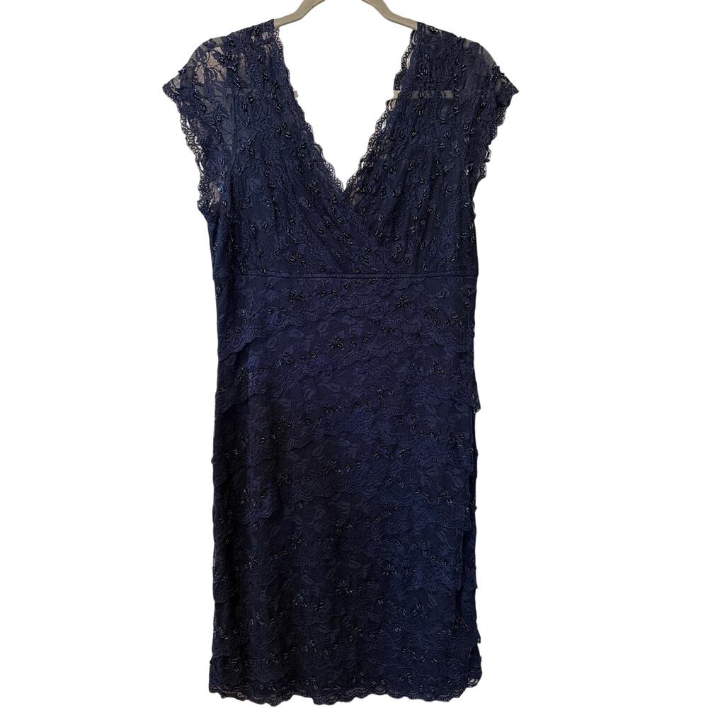 Marina Navy Blue Lace Shift Dress Women's Size 16 Wedding Guest Glam Event Chic